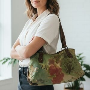 Fossil Green and Brown Floral Shoulder Bag